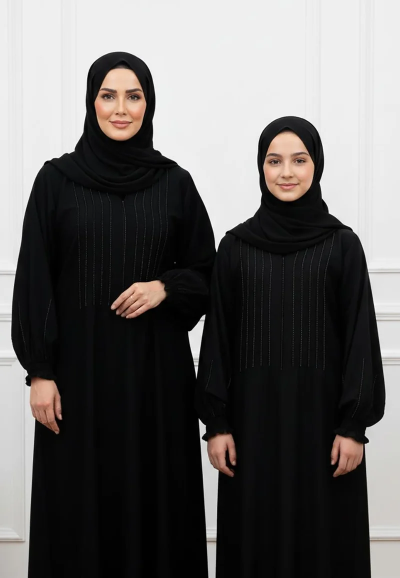 NUKHBAA  Luxurious Ameera Mother & Daughter Matching Abaya Set | Nida Fabric-656MD  (Dresses are sold individually. To create a matching mom and daughter set, please purchase two items in different sizes) for Women | Best Price UAE